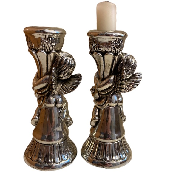 925 Silver plated 2 Tekform Angel Candlesticks pair - Picture 3 of 10
